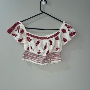 Forever 21 Red and White Embroidered Blouse